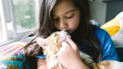 a girl with a cat